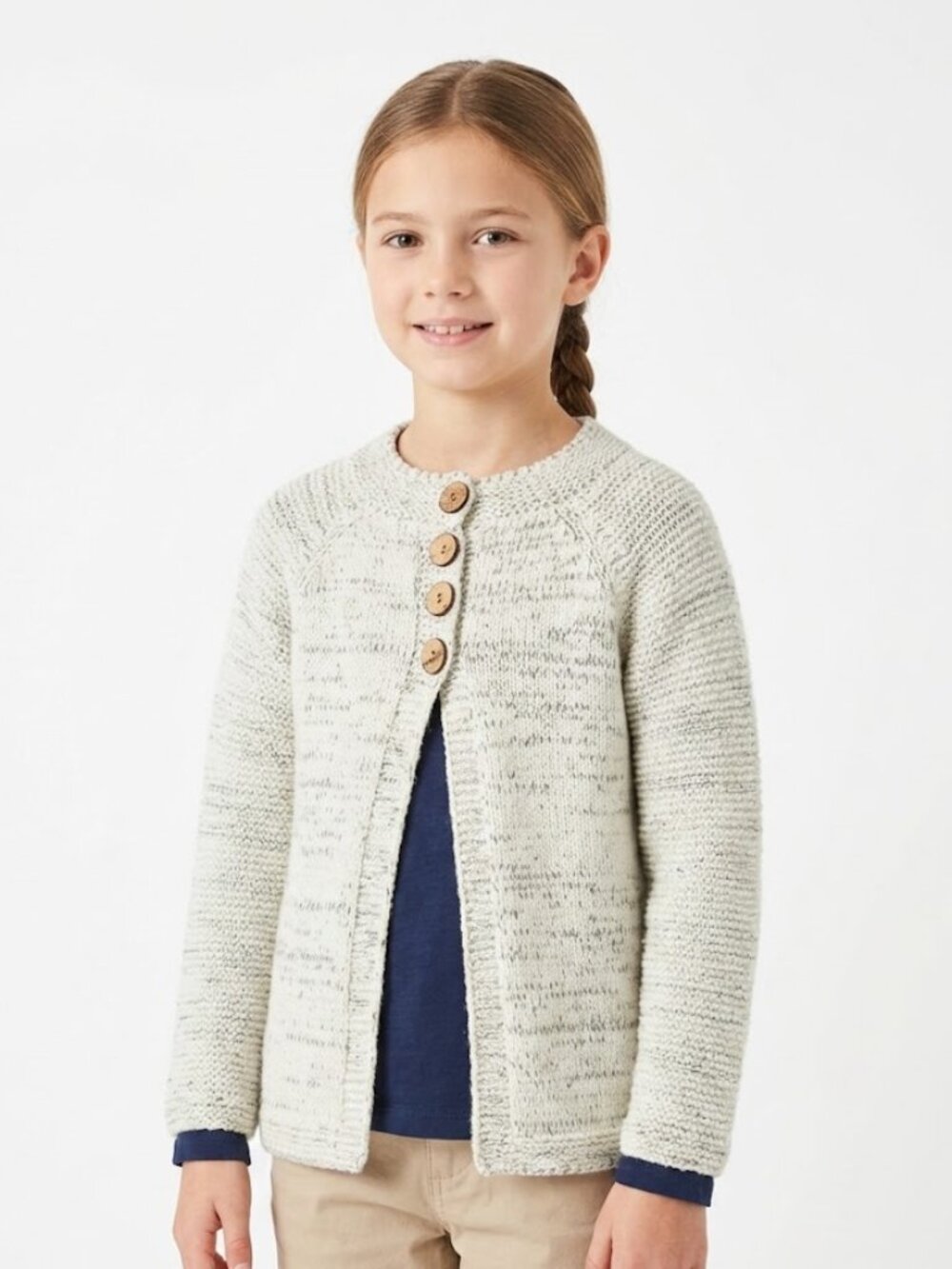 Pietty Girls Swing Cardigan 4 Button Long Sleeve Gray Off White L 10/12